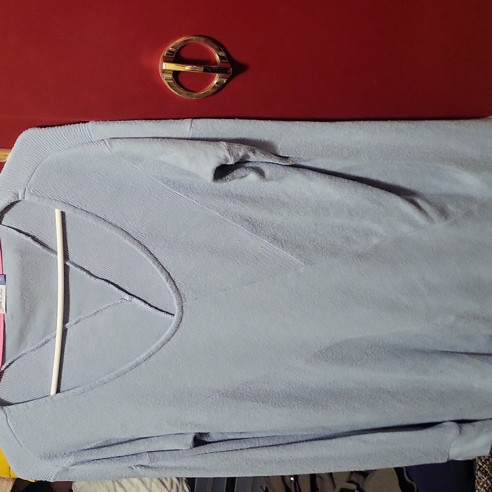 Yarn and Sea patch work, long sleeve sweater in light blue